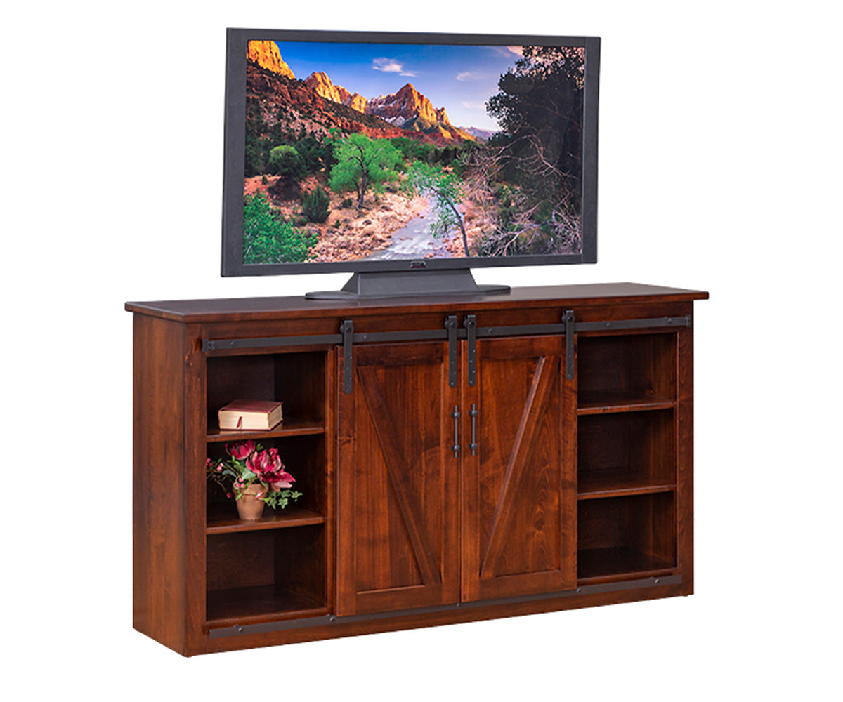 Amish 68" Sliding Barn Door Entertainment Center with a 28" Electric Fireplace