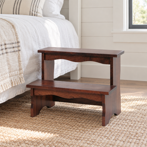 Amish Solid Wood Side Steps for High Beds shown in the bedroom of a modern farmhouse home