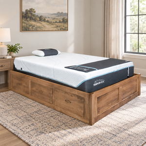 Eden Amish Shaker Platform Captain Storage Drawer Bed shown in the bedroom of a transitional home