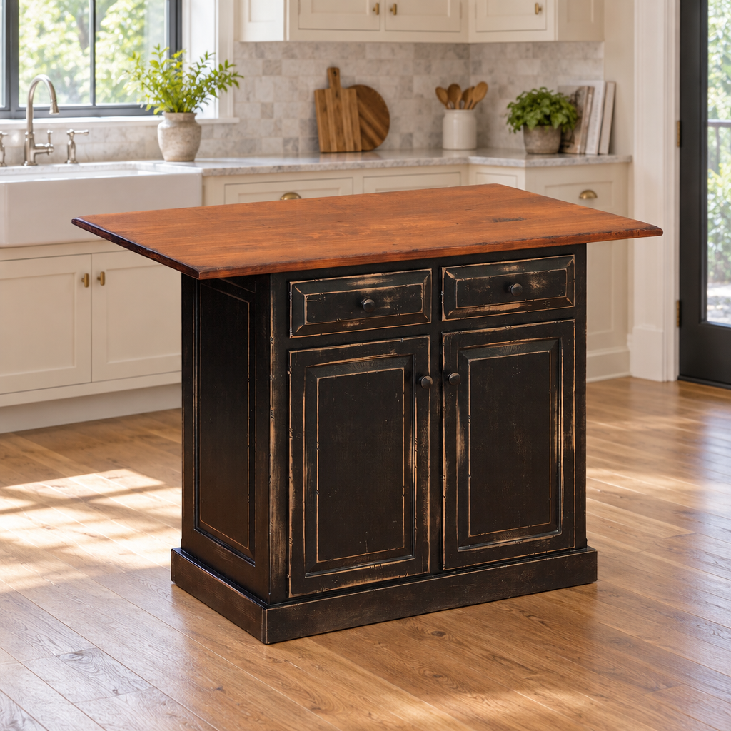 Amish Raised Panel Kitchen Island shown in the kitchen of a transitional home