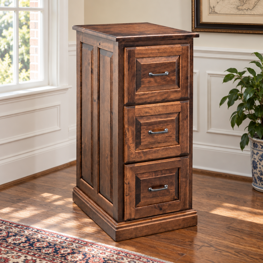 Office Pro Amish 3-Drawer File Cabinet shown in the home office of a traditional colonial home