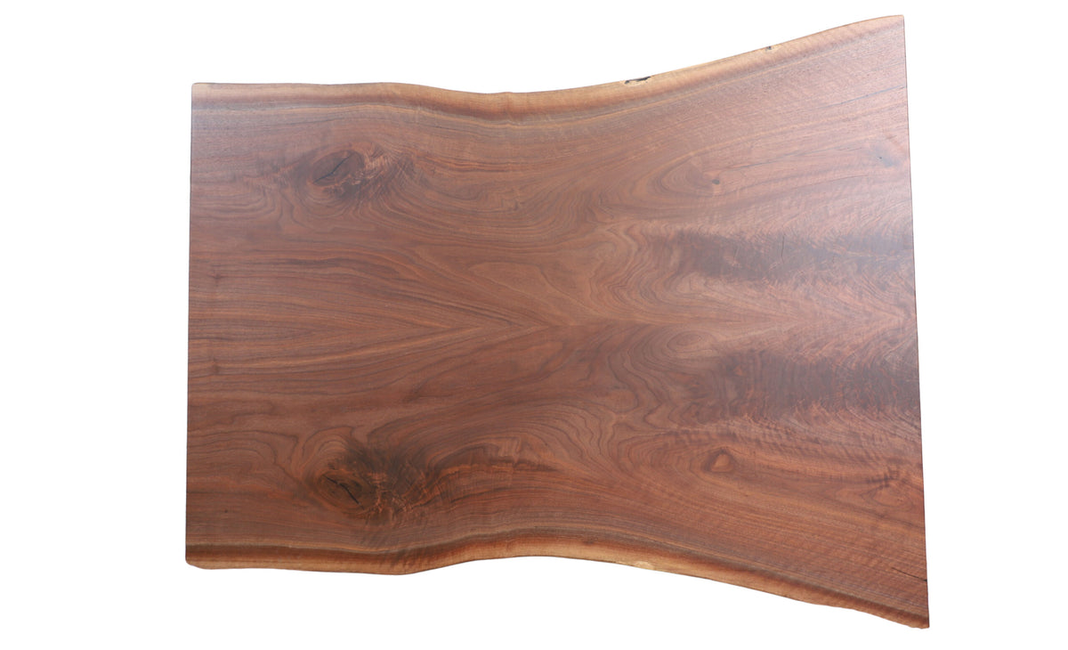 Book-matched walnut live edge table slab 57 inches long with mirrored figure