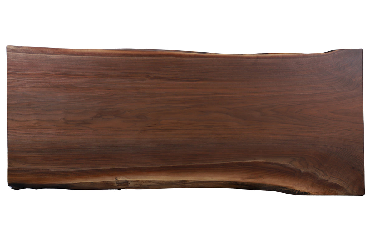 Single walnut live edge dining table slab 88 inches long with rich dark grain