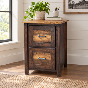 Amish Loft Reclaimed Wood File Cabinet shown in the home office of a modern farmhouse home