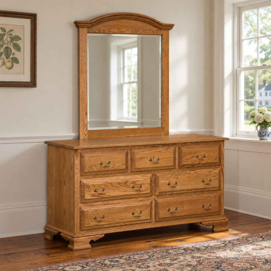 Amish Eden Lancaster Country 7-Drawer Dresser shown in the bedroom of a traditional colonial home