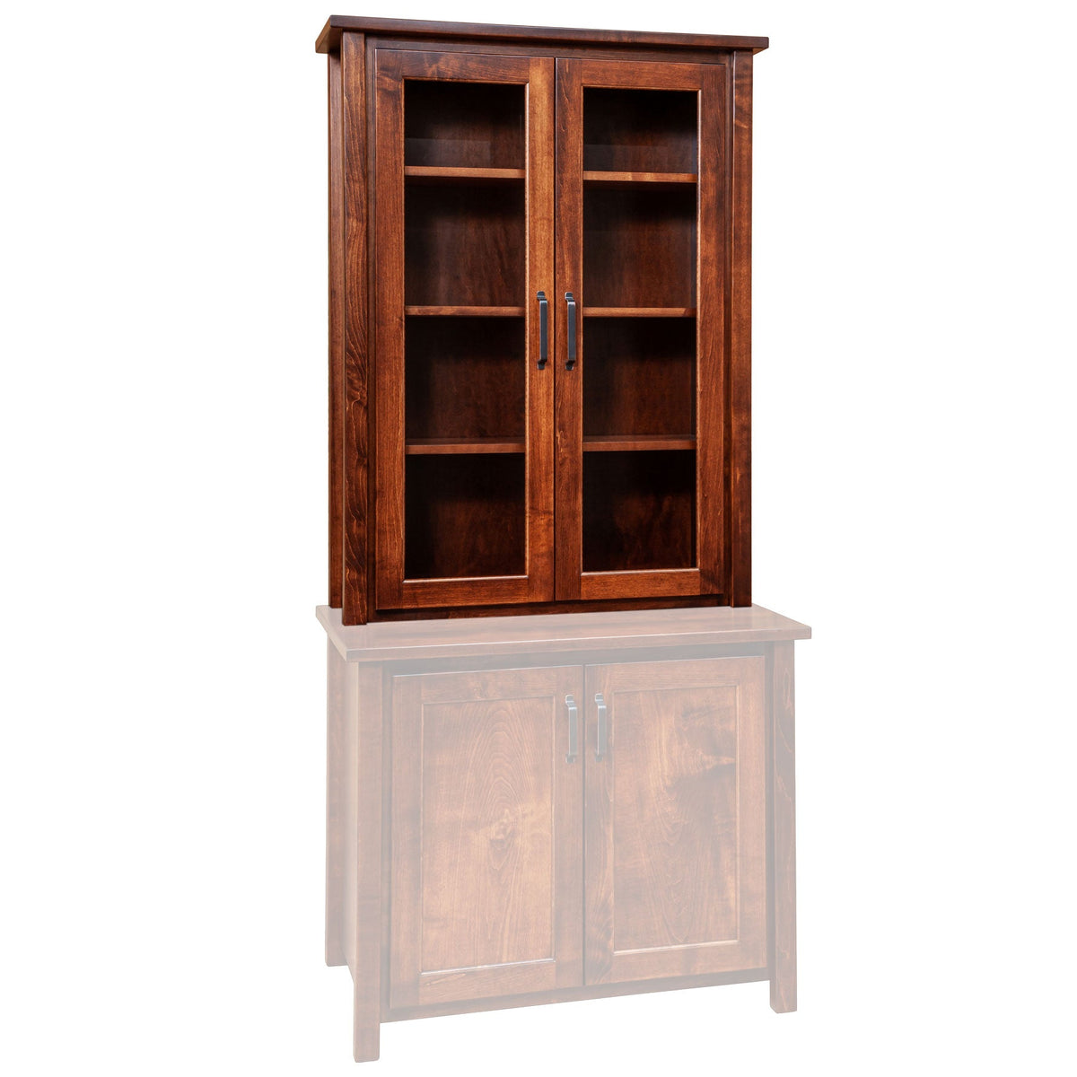 Amish Lewisburg Shaker Solid Wood Printer Cabinet with Bookcase Hutch - matching hutch top (Glass Doors)