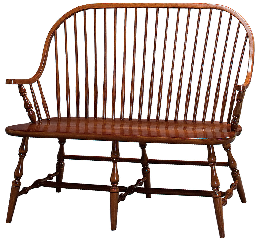 Amish New England Solid Wood Windsor Bench with Arms