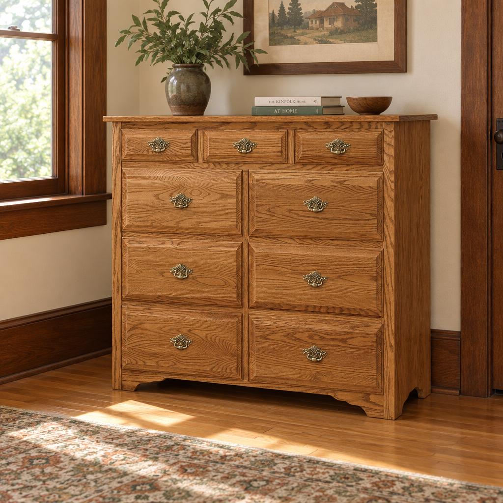 Eden Amish Country 54" Mule Chest shown in the bedroom of a craftsman bungalow home