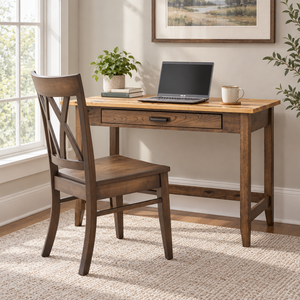 Belmont Amish Table Desk shown in the home office of a transitional home