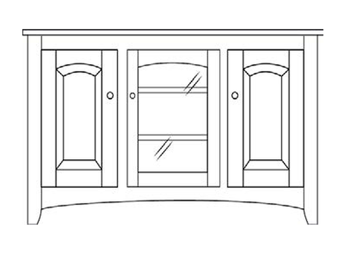 Amish 56" 3-Door TV Stand - Shaker, Mission or Manchester - line drawing