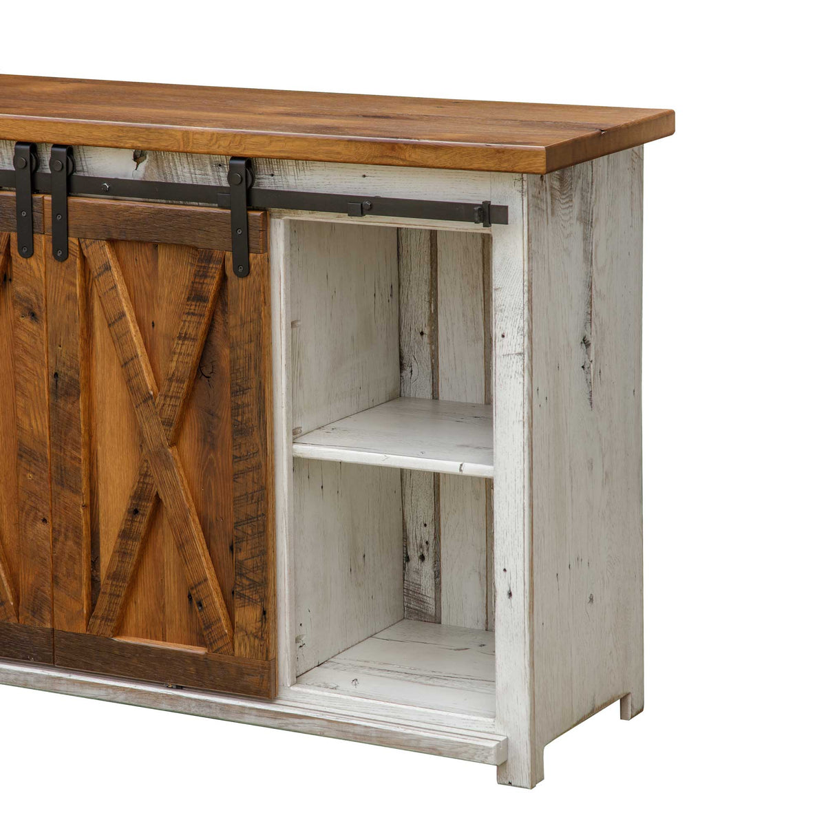 Amish 52" Rustic Reclaimed Barnwood Sliding Barn Door TV Stand for up to 60" TV
