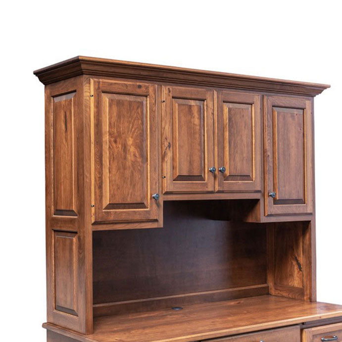 Amish Newburg Traditional Solid Wood Kneehole Desk with 4-Door Hutch - matching hutch top