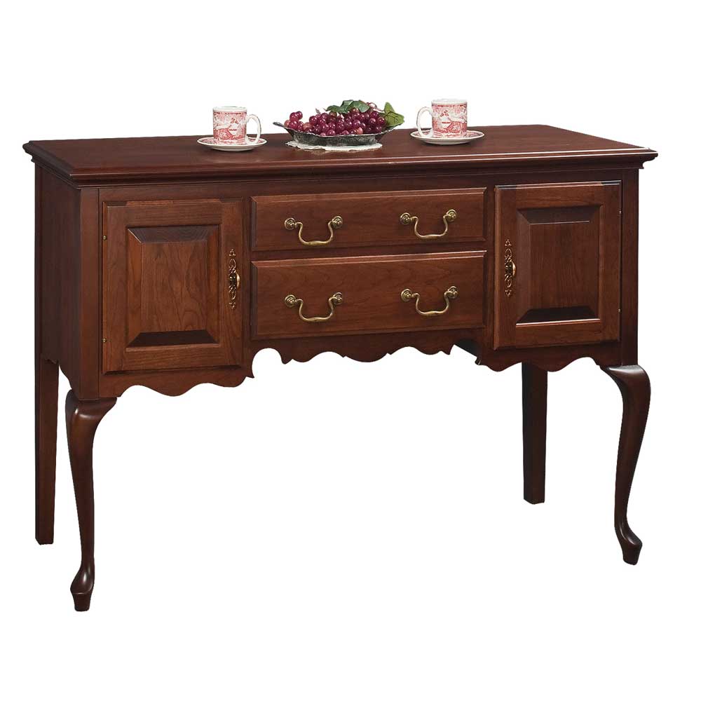 Wooden sideboard with cupboards and drawers on a white background