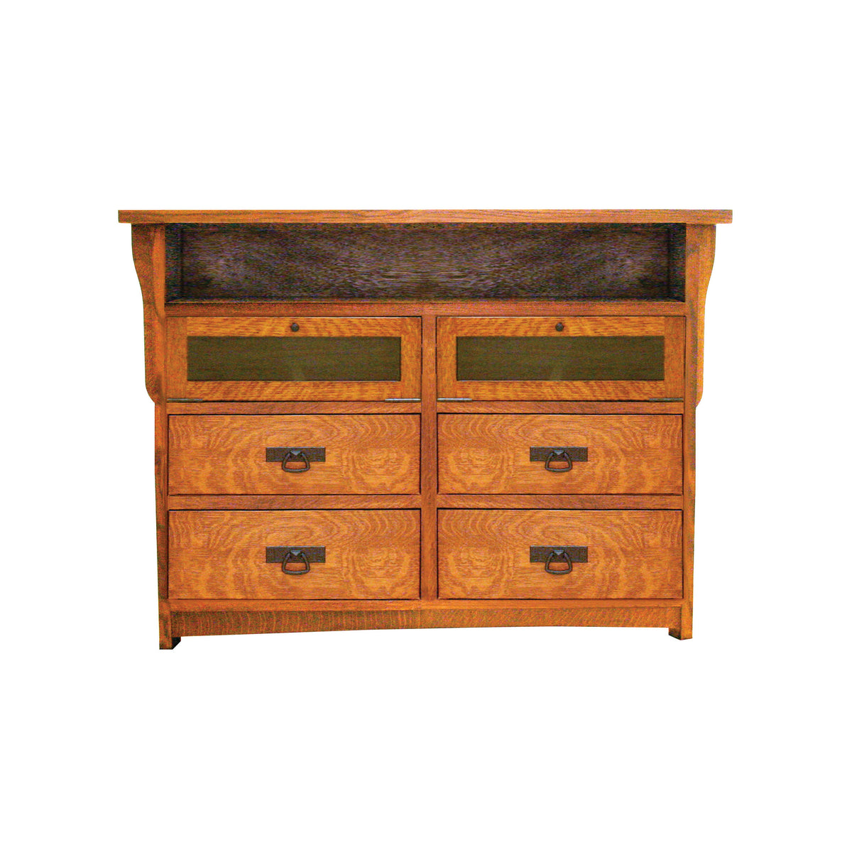 Consola Amish de madera maciza para TV Misión Española con 4 cajones