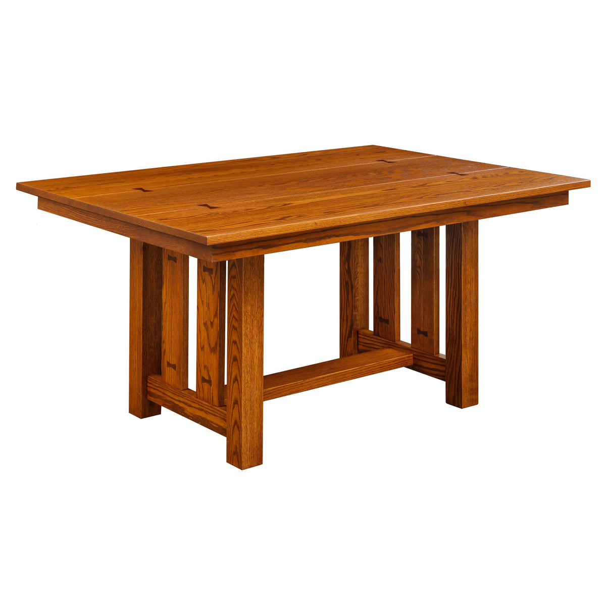 Amish Dixon Mission Trestle Dining Table with Bow Tie Inlays