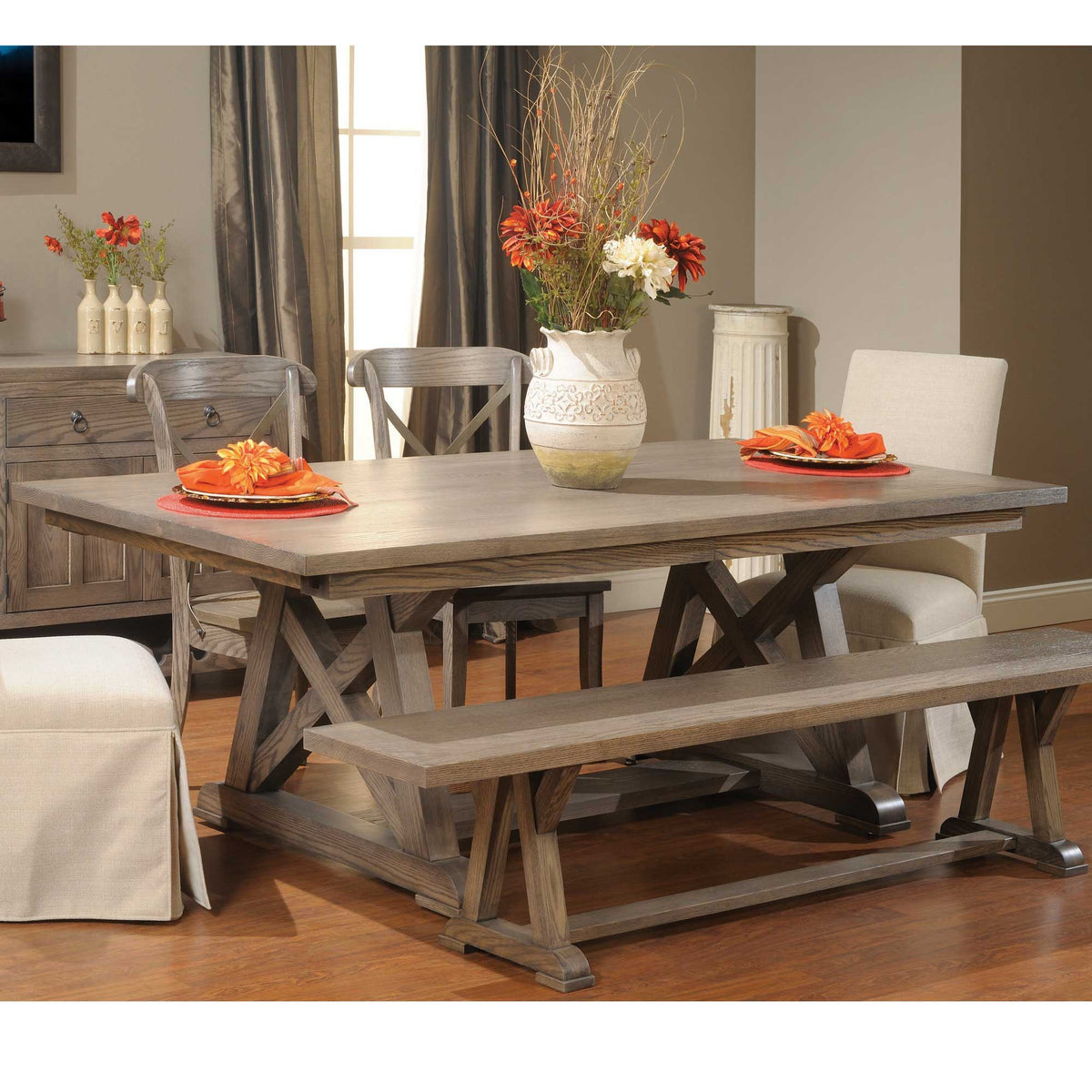 Amish Harvest Star Rectangular Trestle Dining Table