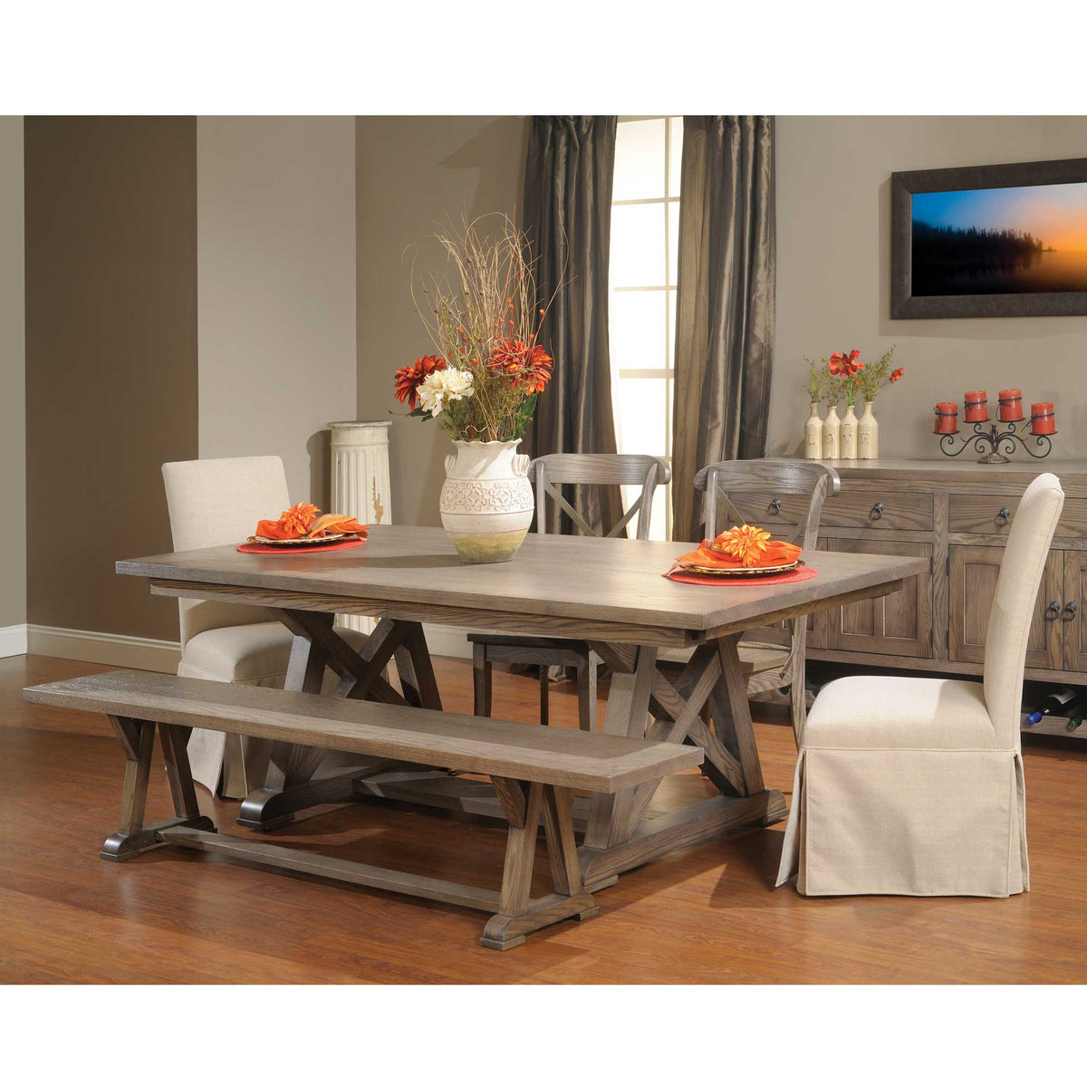 Amish Harvest Star Rectangular Trestle Dining Table