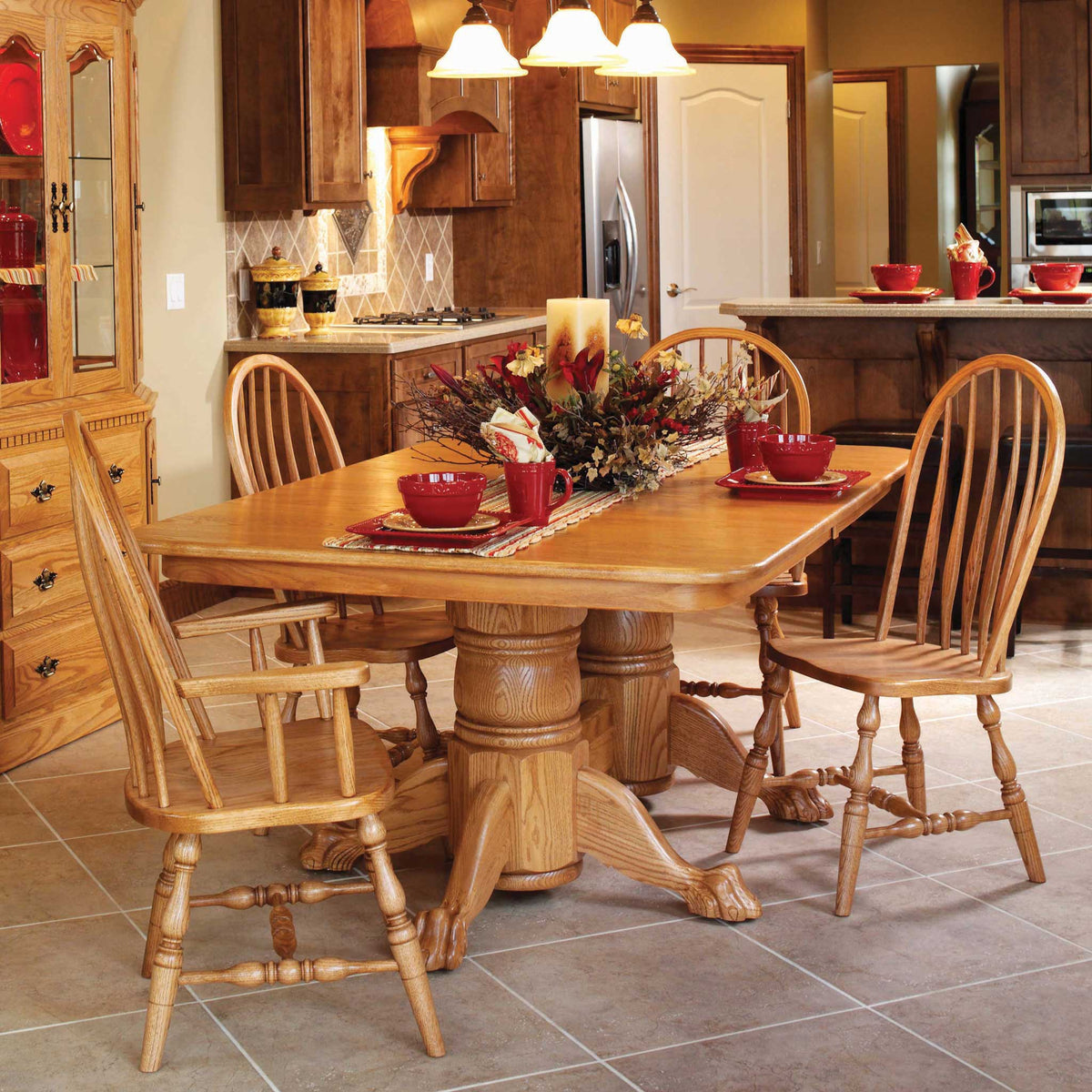 Amish Solid Wood Turned Double Pedestal Table