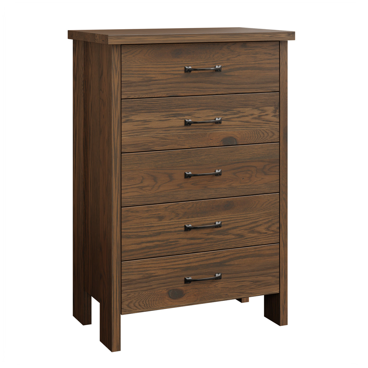 Wooden dresser with four drawers on a white background