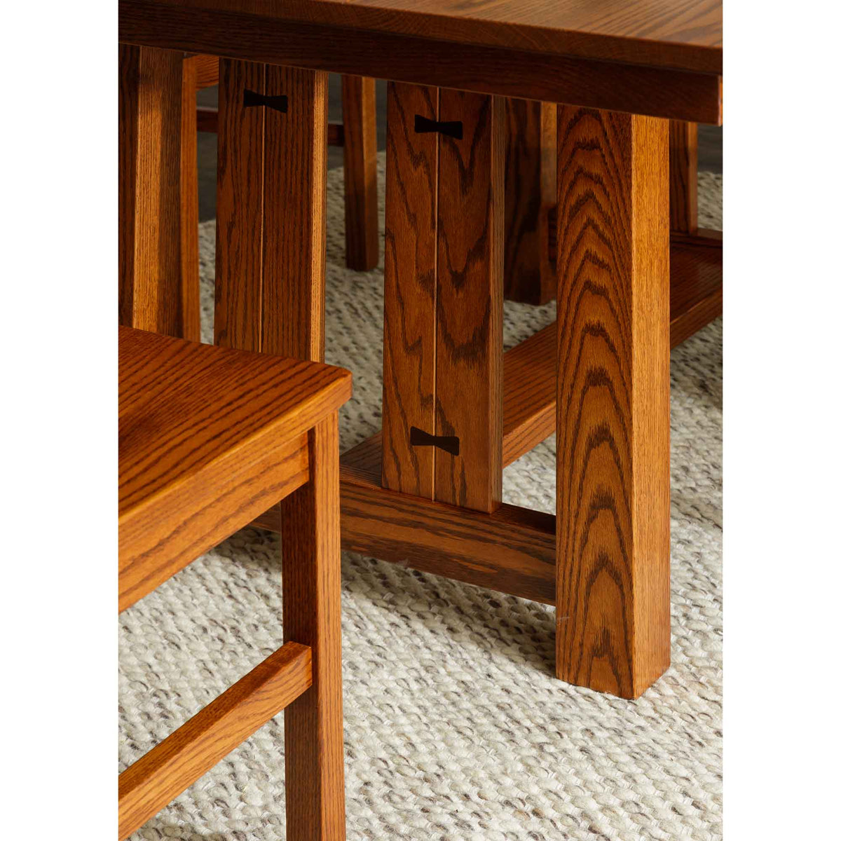 Amish Dixon Mission Trestle Dining Table with Bow Tie Inlays