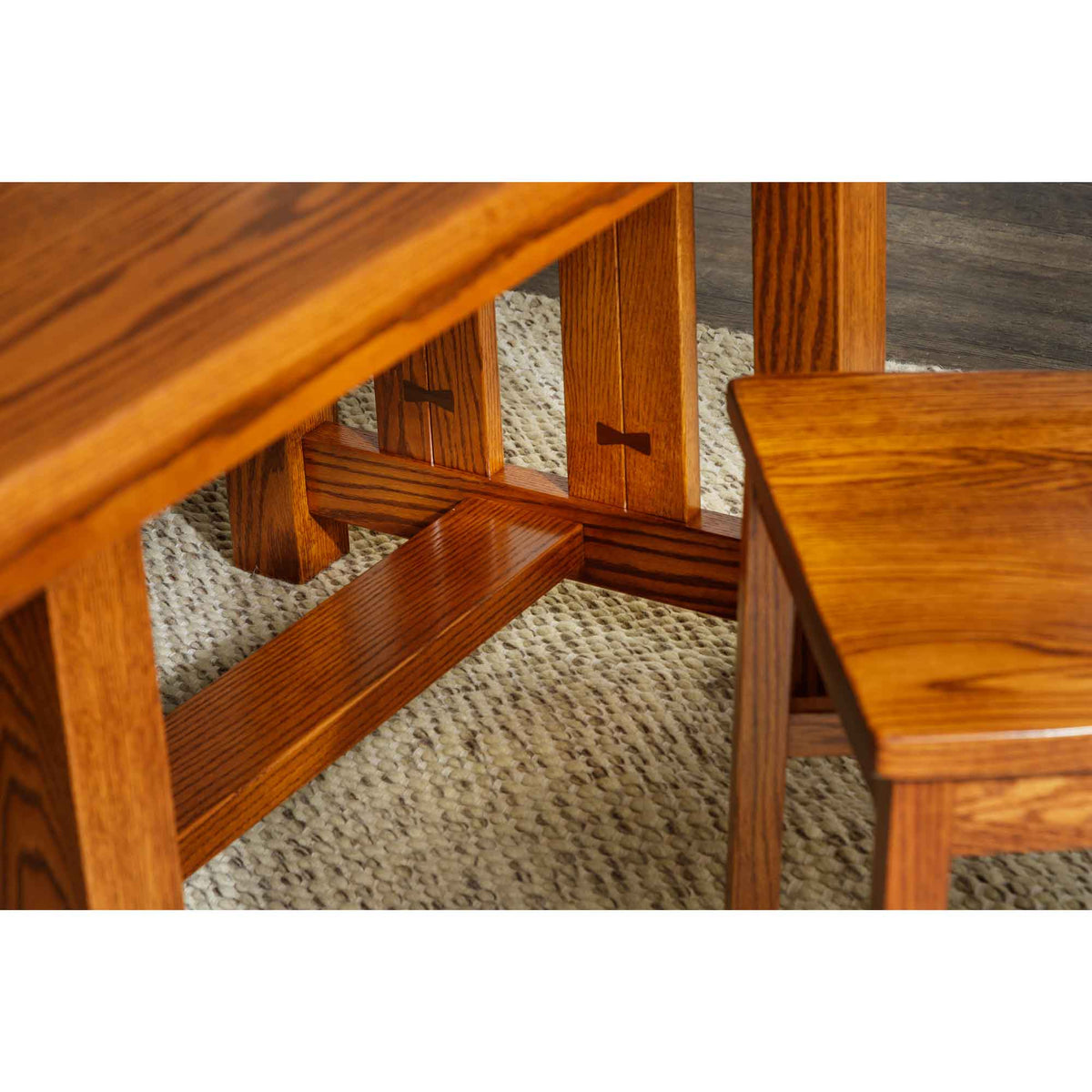 Amish Dixon Mission Trestle Dining Table with Bow Tie Inlays