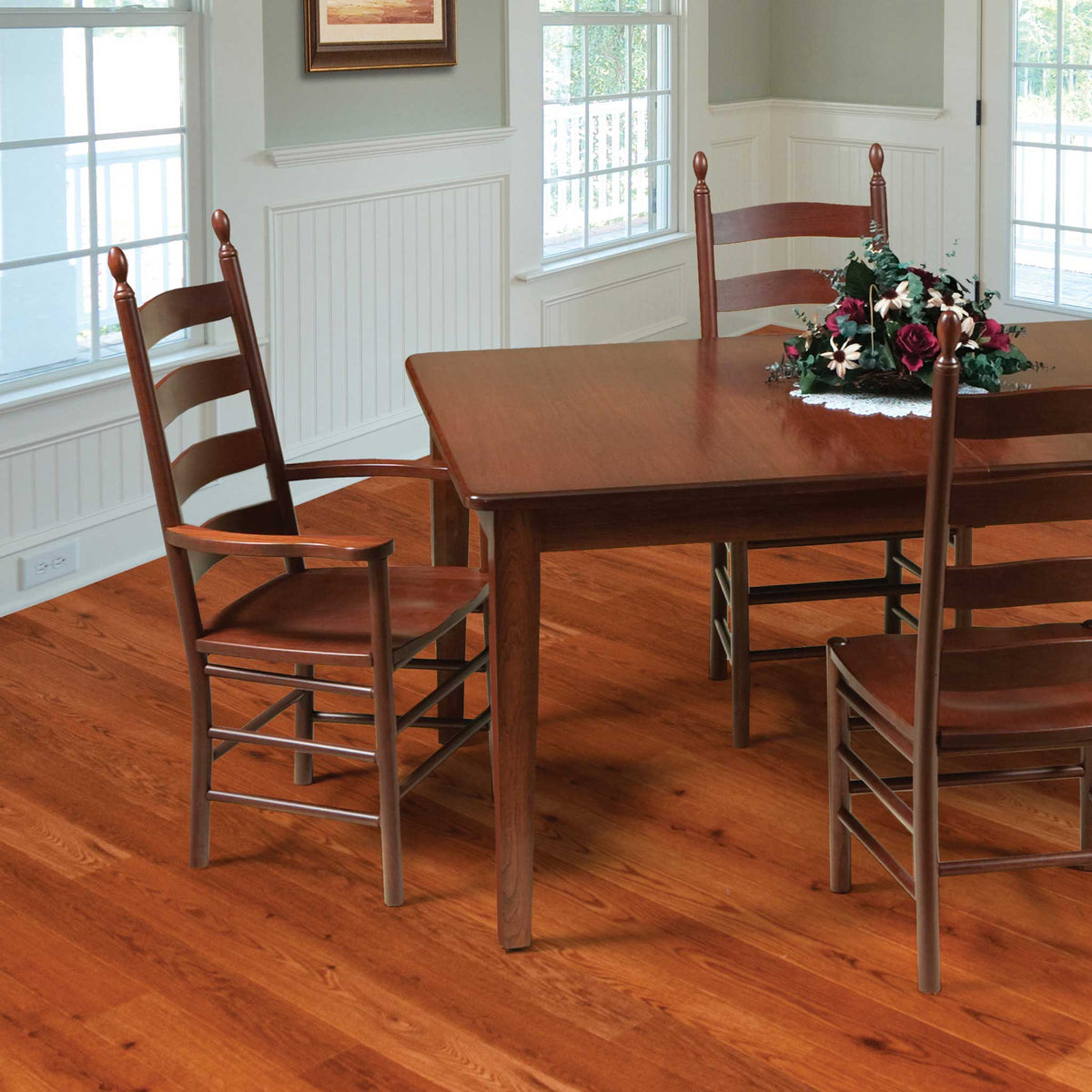 Silla de comedor Amish Shaker de madera maciza con respaldo de escalera