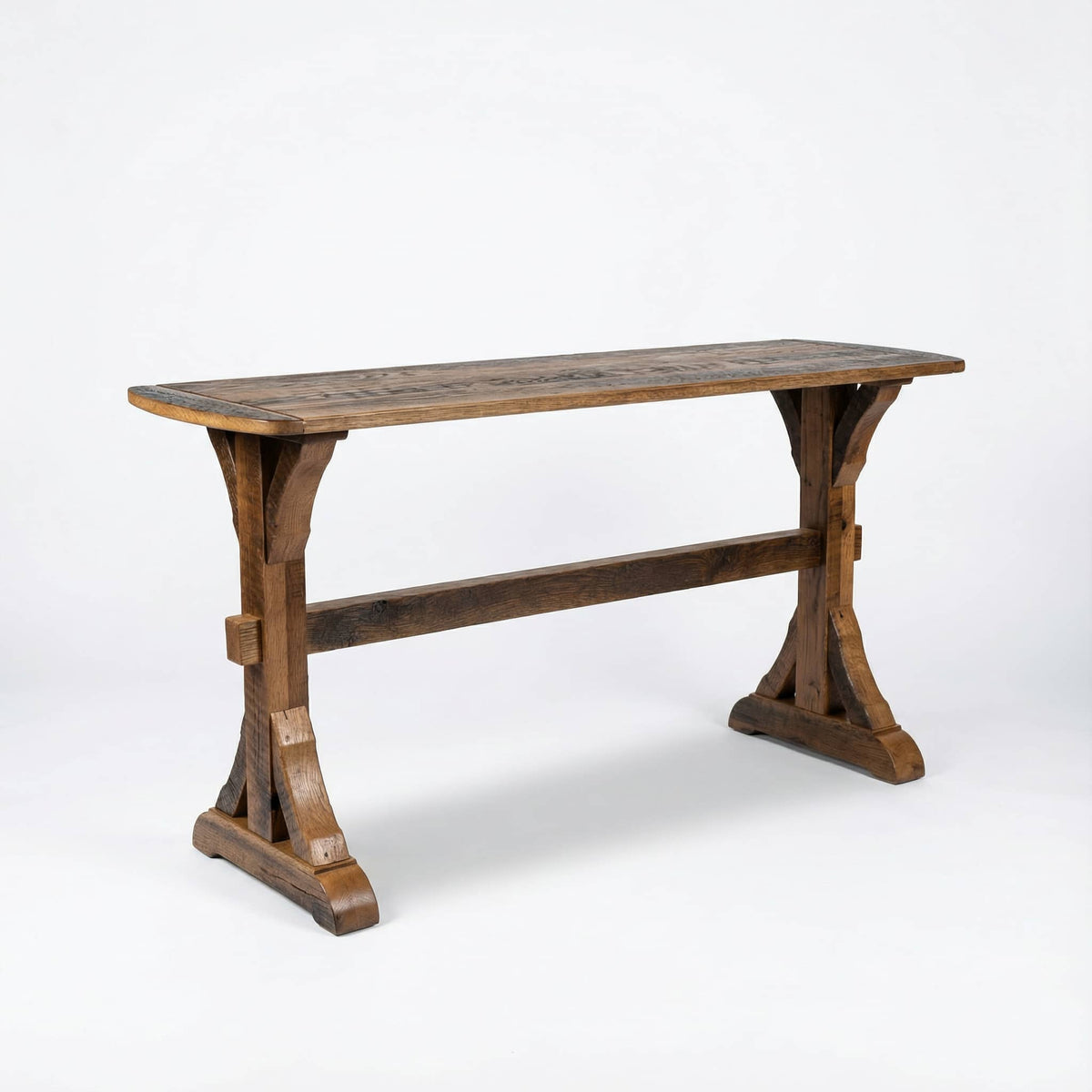 Wooden table with a rustic design on a white background