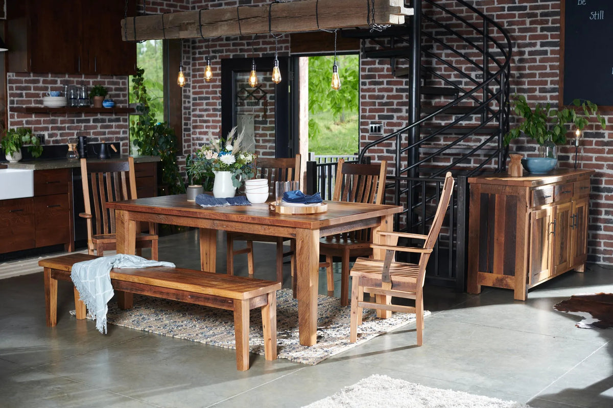 Amish Leith Rustic Barnwood 7pc Dining Set