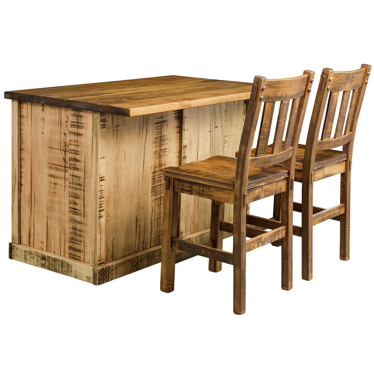 Amish 2 Door Wine Rack Rustic Kitchen Island & Stool Set for 2