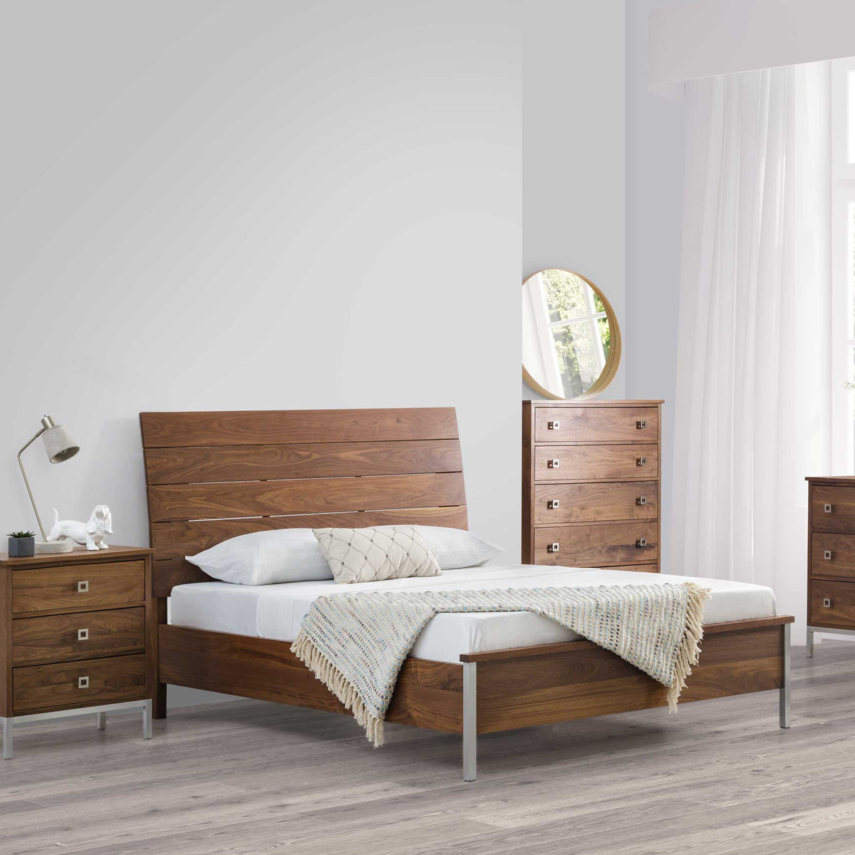 Amish Danish Mid-Century Modern Solid Wood Walnut Bed