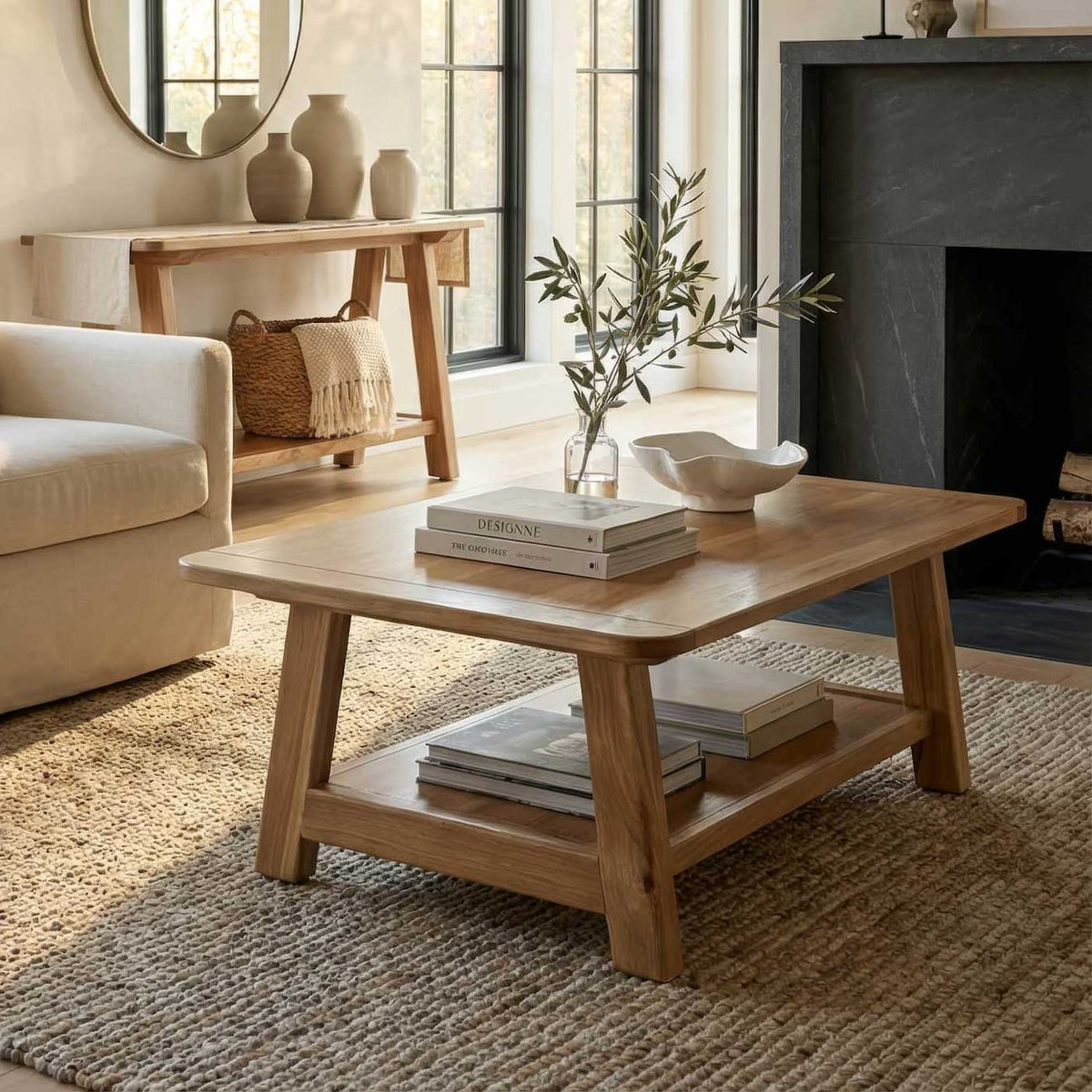 Amish Fulton Rustic Barnwood Coffee Table With Shelf