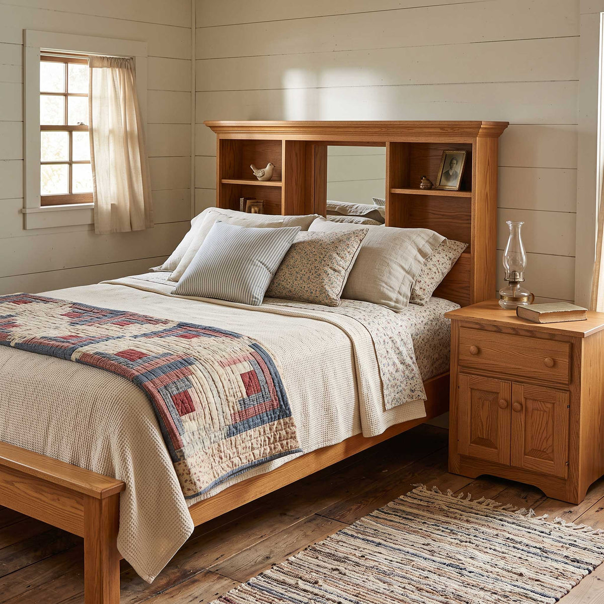Amish Lancaster Solid Wood Bookcase Headboard Bed