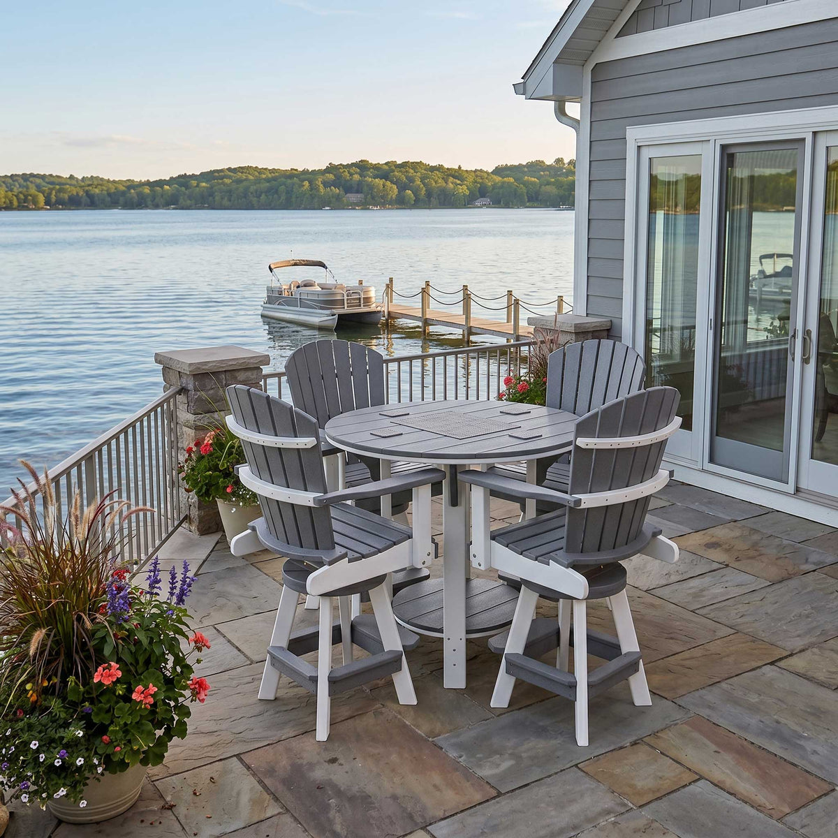 Amish Poly 42" Round Swivel Adirondack Bar Height Patio Table & Chair Set for 4 - Quick Ship