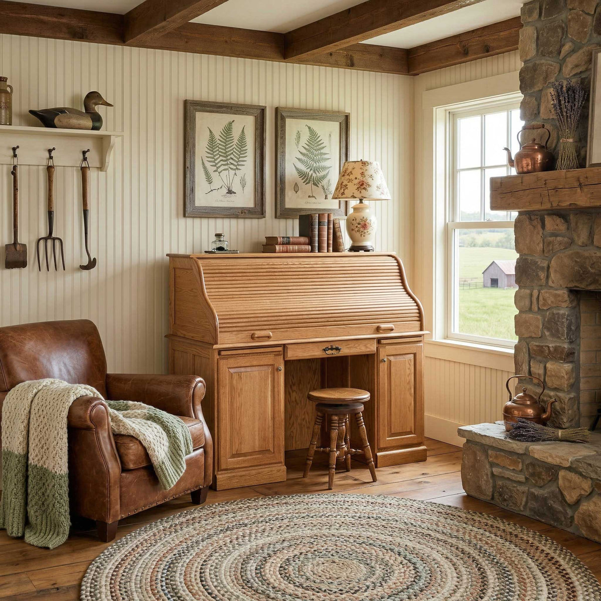 Amish Traditional 70" Wood Roll Top Computer Desk