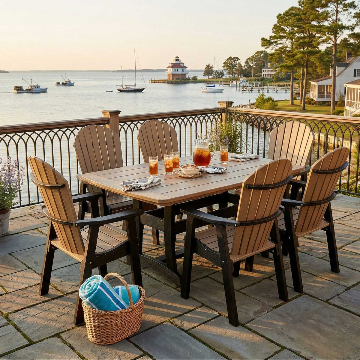 Amish Adirondack 7pc Patio Dining Table & Chair Set - Quick Ship