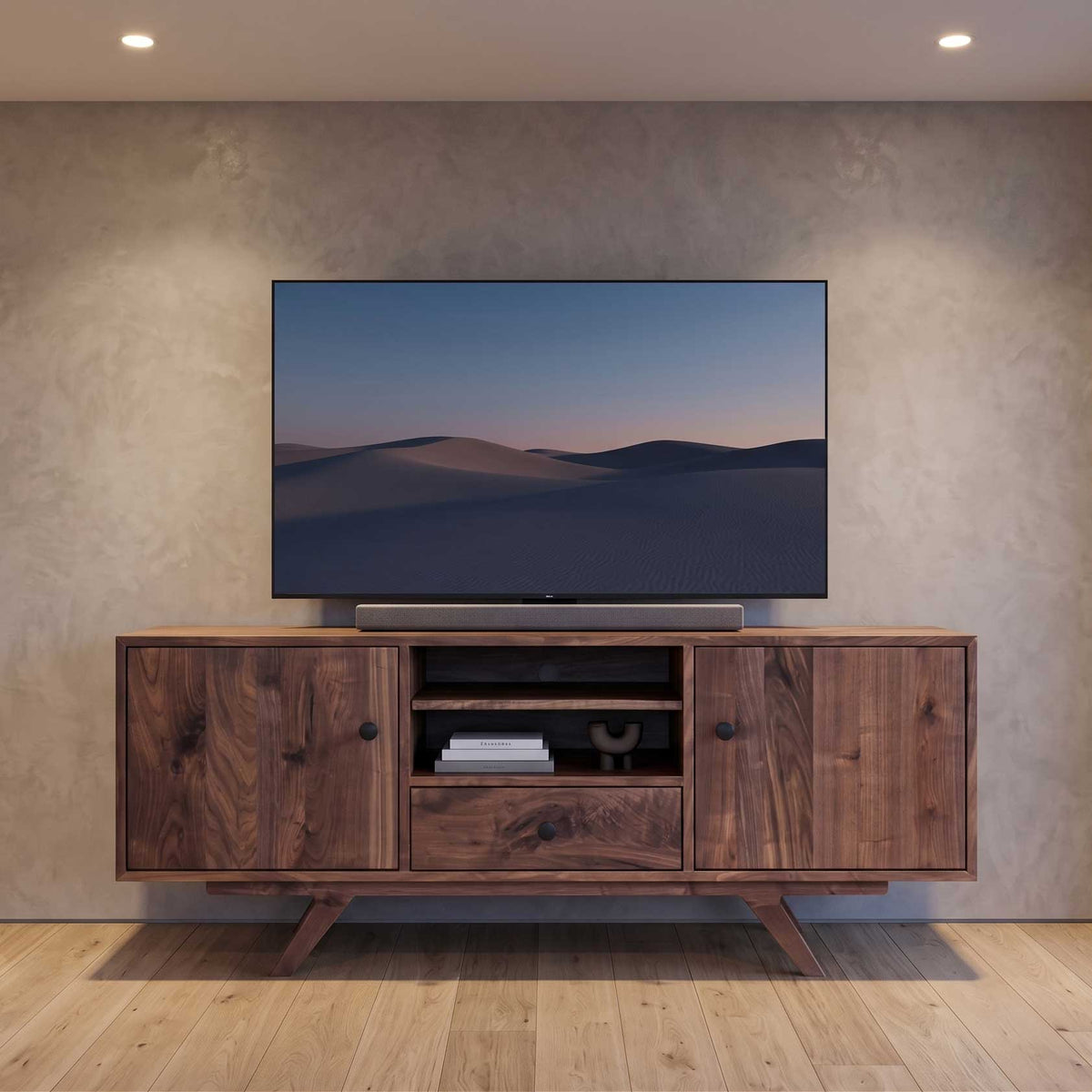 Amish Mid Century Modern Palo Alto Solid Wood Media TV Console