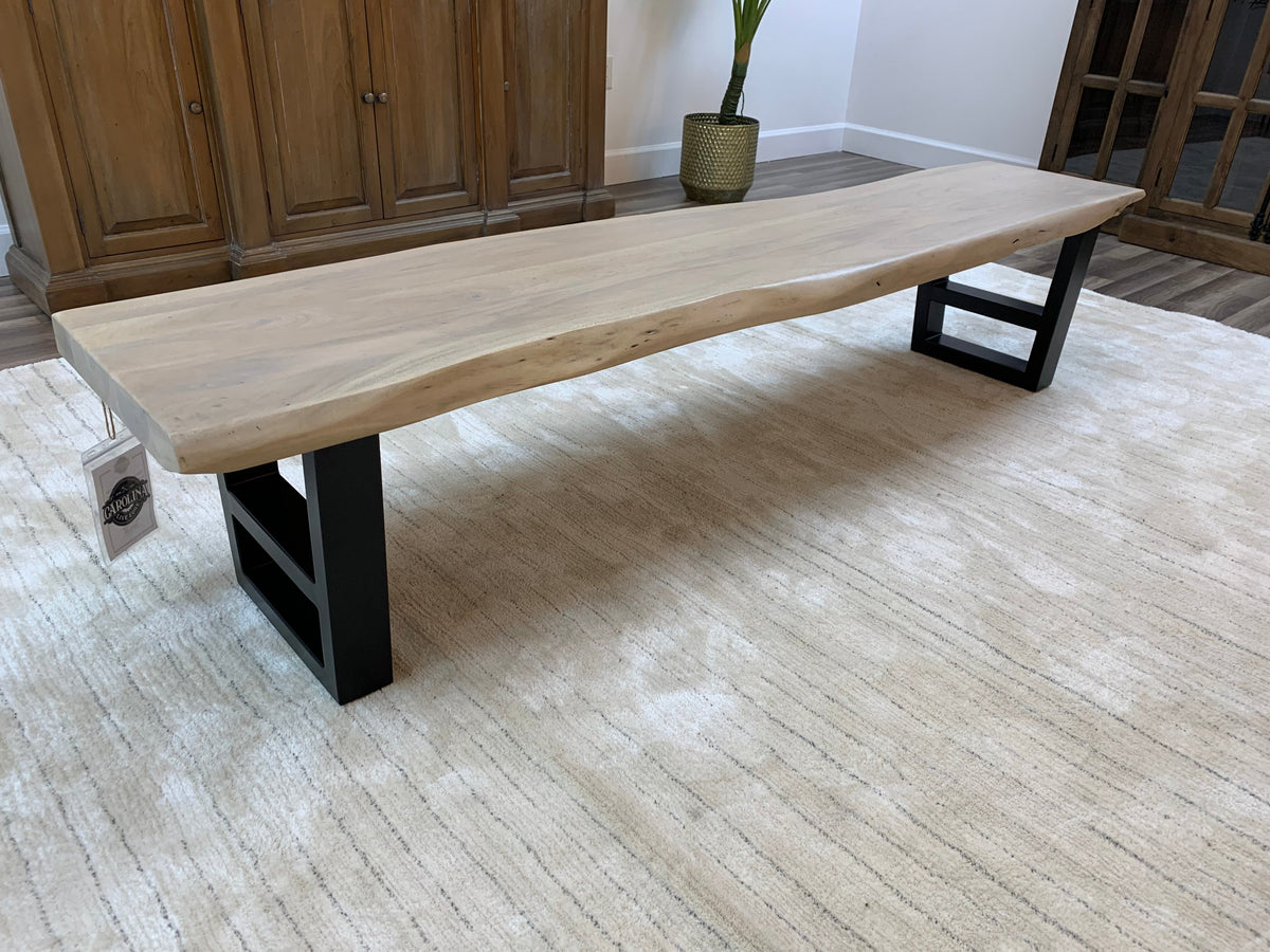 Banco de comedor Malcolm Acacia Live Edge de 84" - Nuevo lavado blanco