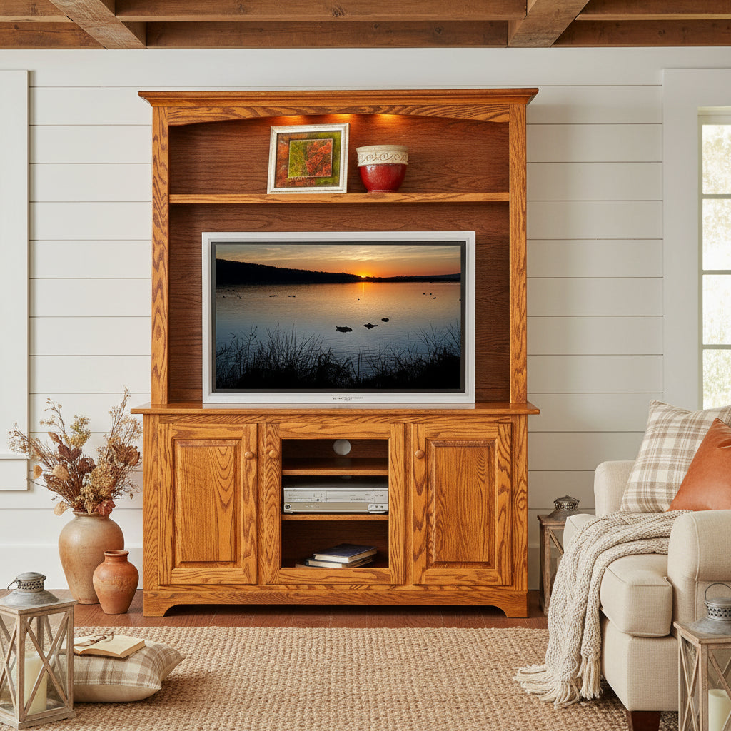 Amish Plasma 60" TV Cabinet with Hutch