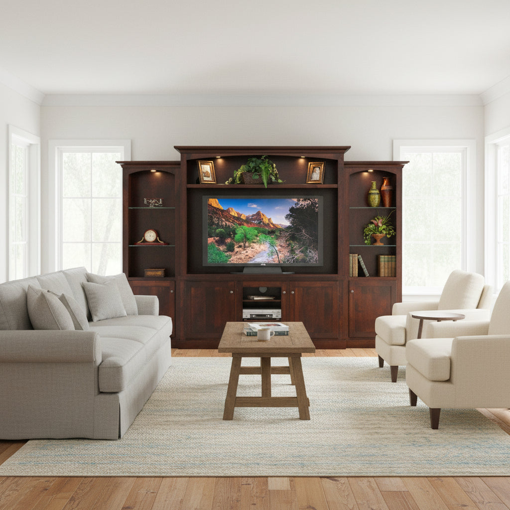 Amish 3pc 125" Entertainment Center with Center Glass Door