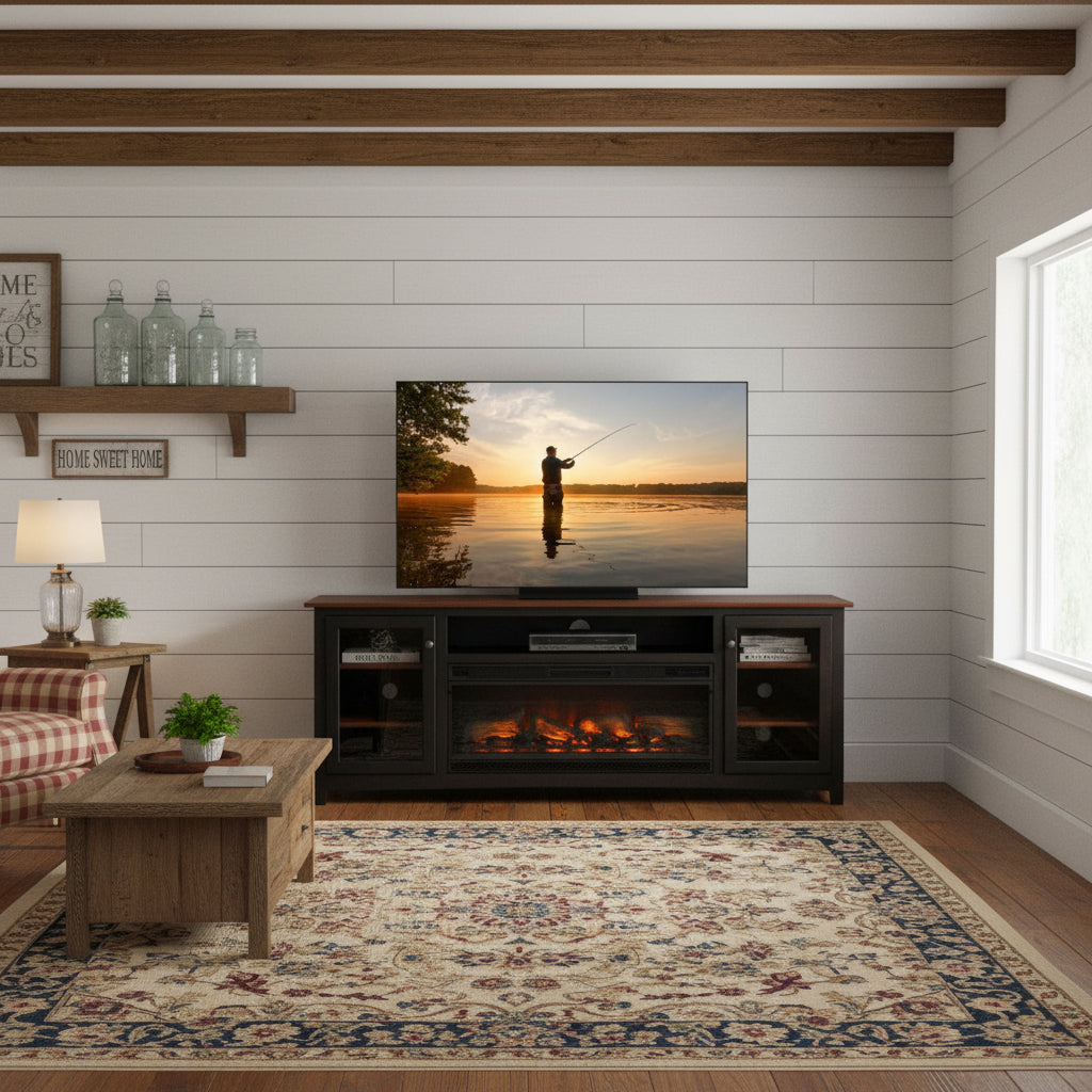 Amish Shaker 86" TV Stand with 42" Electric Fireplace Insert