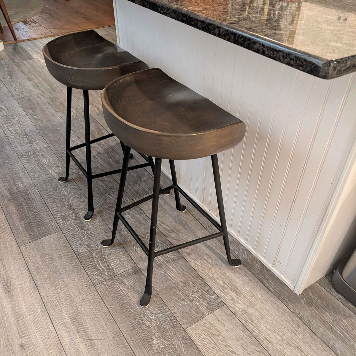 Amish Solid Wood Tractor Seat Stool with Cast Iron Legs