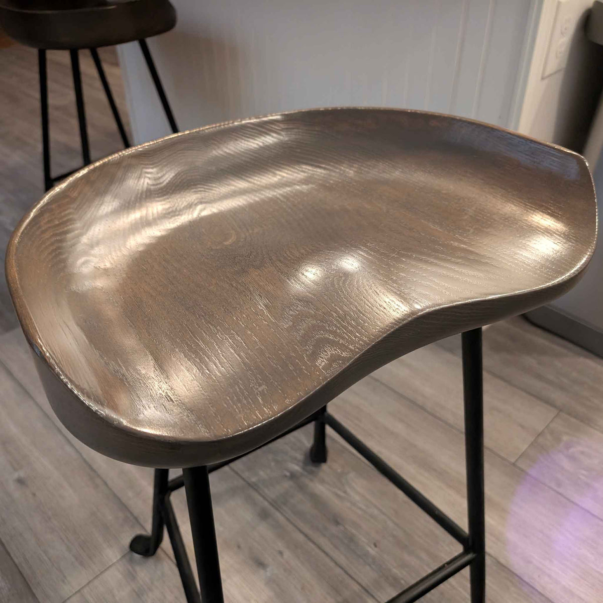 Amish Solid Wood Tractor Seat Stool with Cast Iron Legs