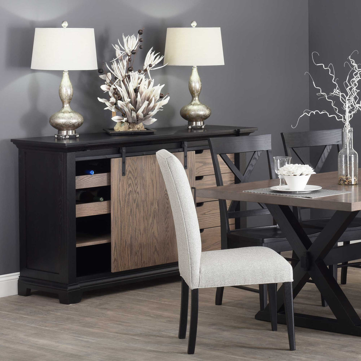 Amish Chatham Sliding Barndoor Dining Sideboard with Wine Rack