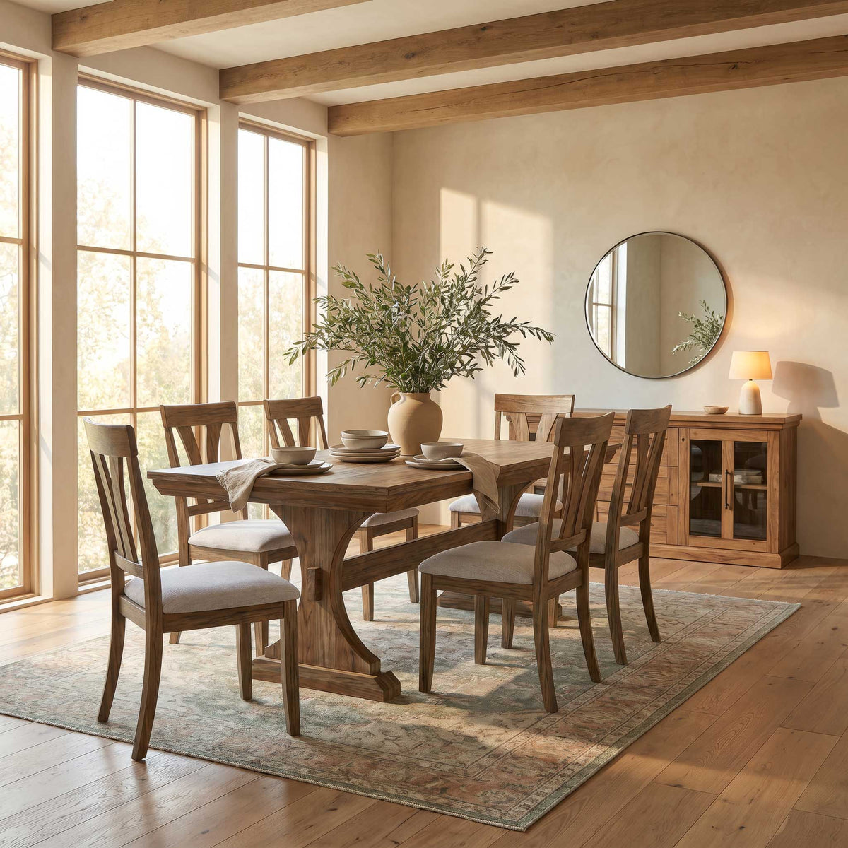 Amish Oia Rustic Barnwood Solid Top Dining Table