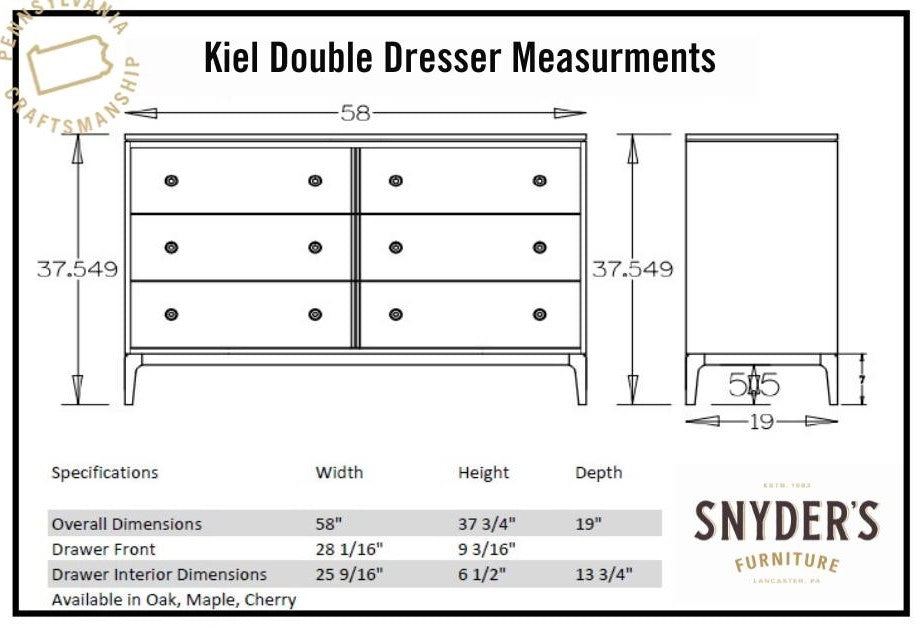 Amish Kiel Mid-Century Modern Solid Wood Double Dresser