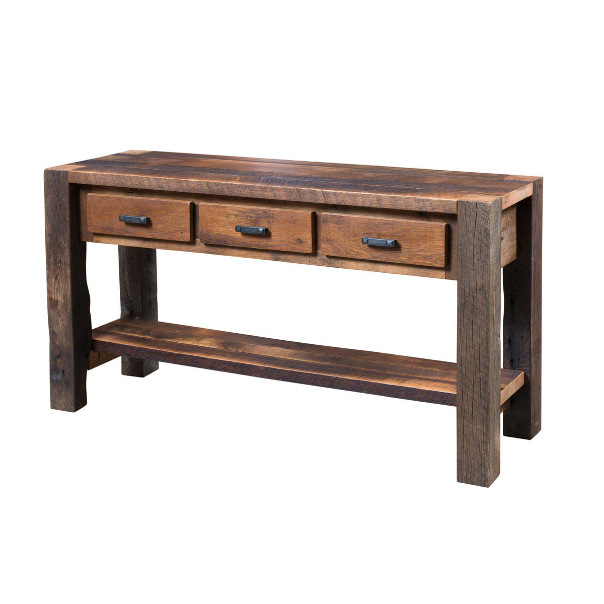 Amish Whitefish Ridge TV Rustic Barnwood Console 60" (3-Drawers)