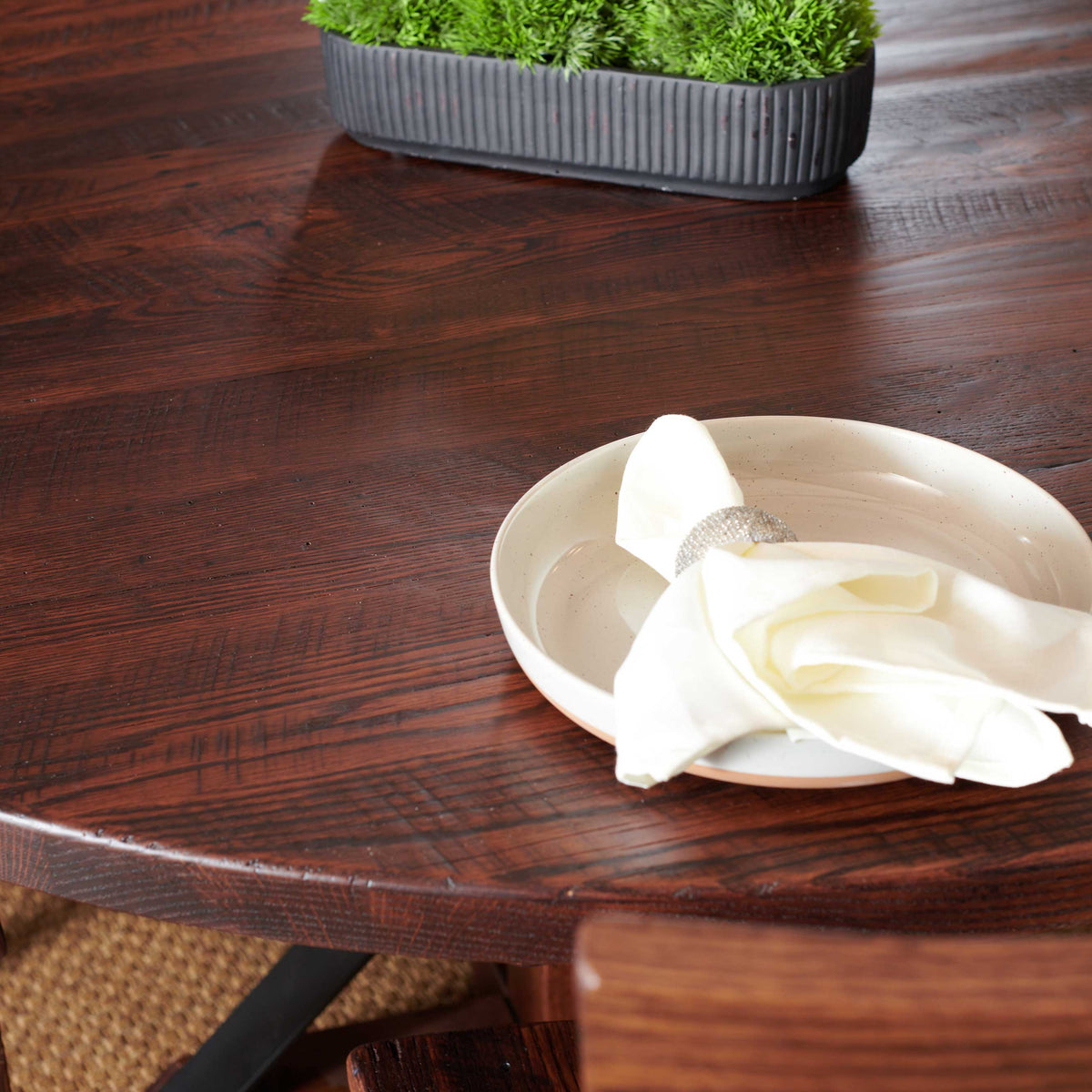 Amish Alton Rustic Barnwood Round Pedestal Solid Top Table