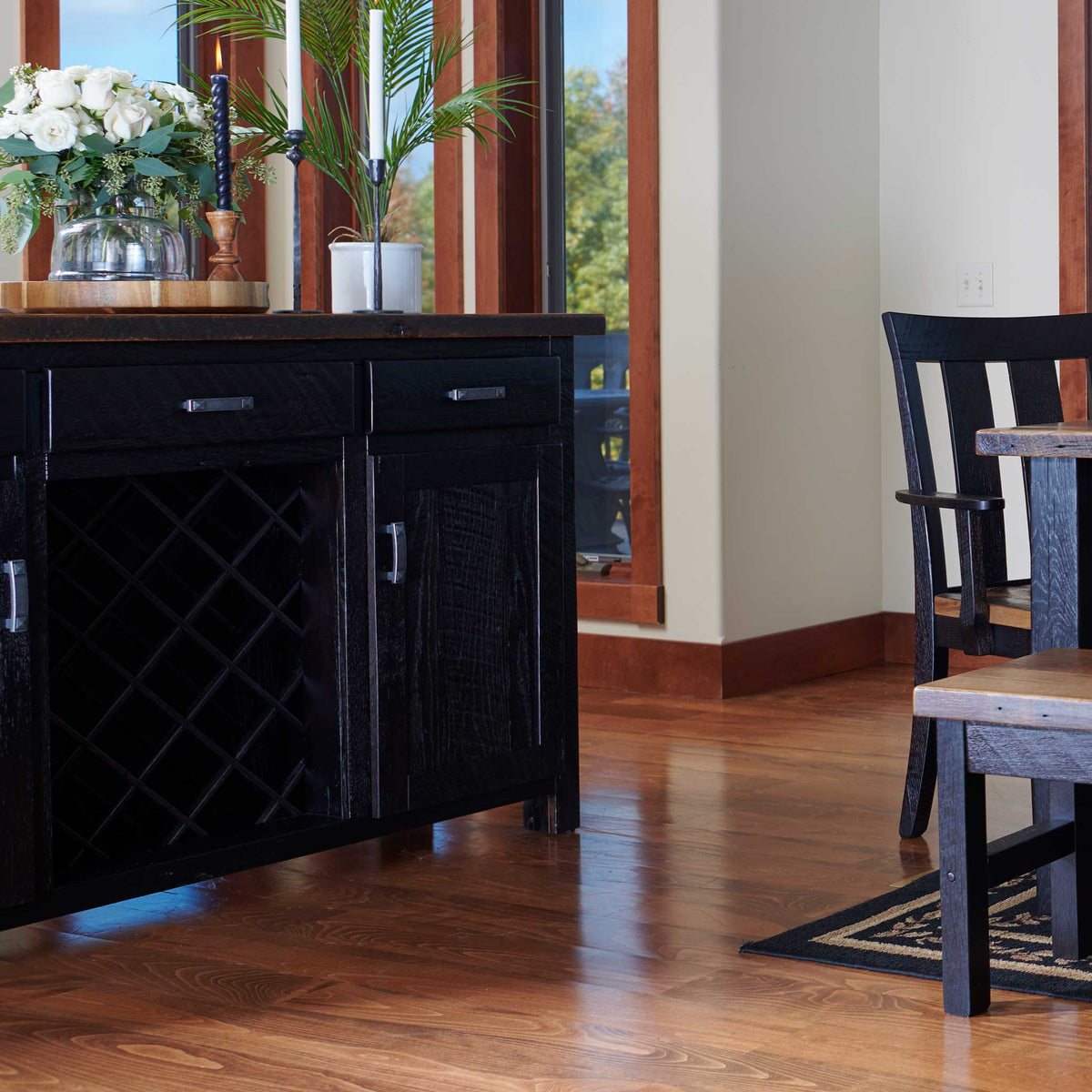 Amish Malone Rustic Barnwood Server with Wine Rack