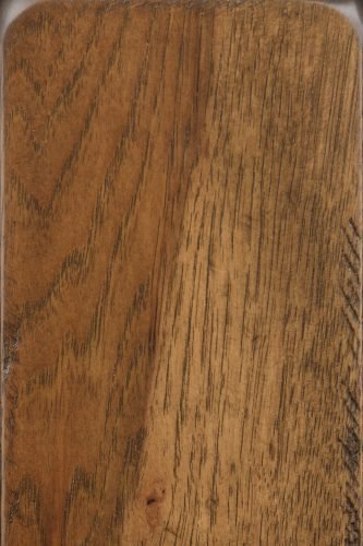Aged Cappuccino on rustic hickory wood sample, a flat board showing contrasting tan and brown hickory grain with fine dark streaks