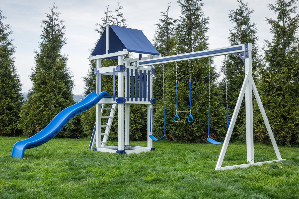 4x4 Boulder Vinyl Playset & Swing Set Kit – real-world photo (configuration and colors may differ from the layouts offered)